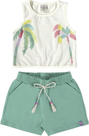 Conjunto Coqueiros Cotton/Tela Molecotton Verde Have Fun
