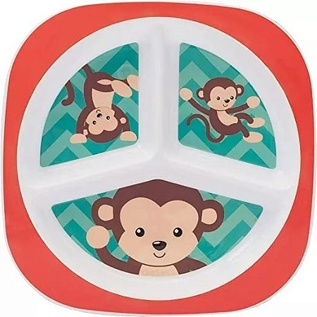 Prato Com Divisórias Animal Fun Macaco - Buba