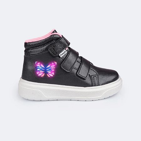 Tênis de Led Infantil Pampili Feminino Borboleta Preto
