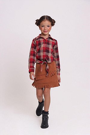 Conjunto Country  Feminino Camisa Xadrez Vermelha + Saia