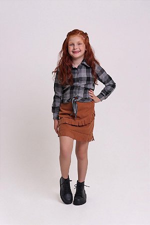 Conjunto Country Feminino Camisa Xadrez Preta + Saia