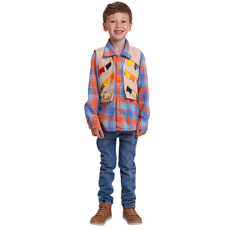 Colete Infantil Masculino com Bandeiranhas Cor Caqui - Festa Junina
