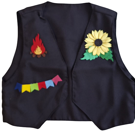 Colete Infantil Masculino Coração e Flor Cor Preto - Festa Junina