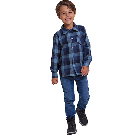 Camisa Infantil Xadrez Masculina Azul - Festa Junina