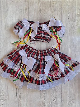 Conjunto Infantil Festa Junina Xadrez Vermelho