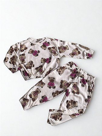Conjunto de Moletom Infantil Love Bear Branco