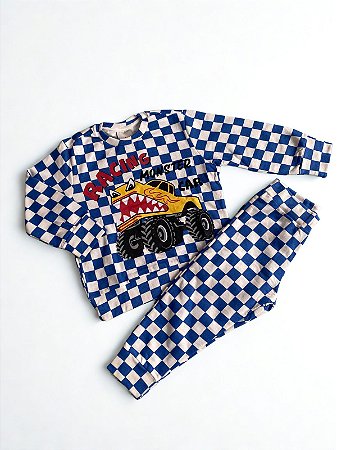 Conjunto de Moletom Infantil Racing Monster Car Azul