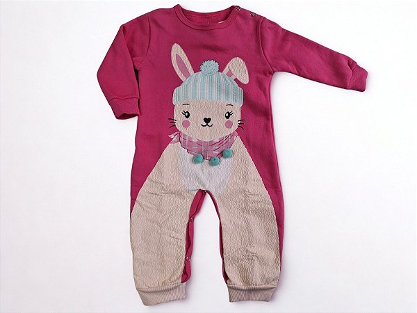 Macacão Bebê Menina Coelhinho Rosa - Brandili