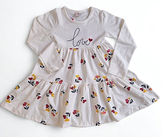 Vestido Infantil Floral Branco com Manga Longa - Brandili