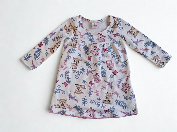 Vestido Infantil Animais Branco com Manga Longa - Brandili