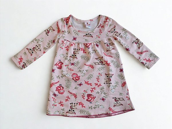 Vestido Infantil Animais Rosa com Manga Longa - Brandili
