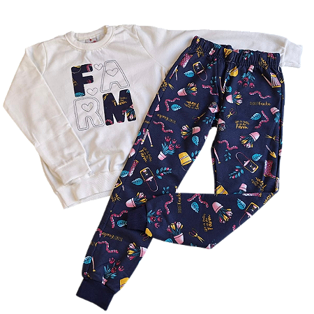 Conjunto de Moletom Infantil Farm Branco