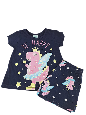 Pijama Infantil Menina Be Happy Azul - Kyly