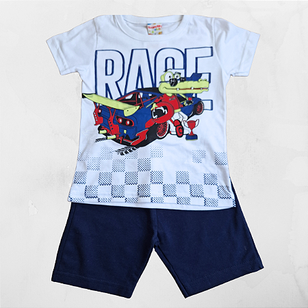 Conjunto Infantil Masculino Camisa e Bermuda Race Brandili Branco