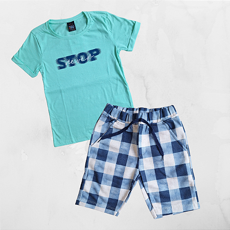 Conjunto Menino em Meia Malha e Bermuda em Moletinho