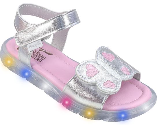 Sandália de Led Infantil Pampili Lulli Borboleta Prata