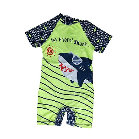 Macacão Moda Praia Tubarão Verde - Alekids