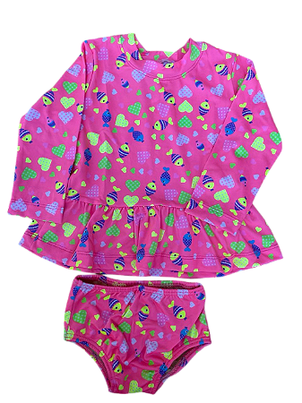 Biquini Blusa Infantil Menina Proteção UV Peixes Neon
