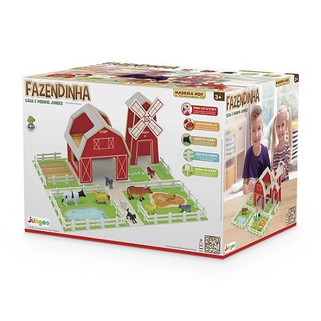 Brinquedo Fazendinha Casa e Moinho em Madeira MDF - Junges