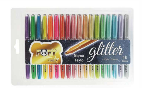 Pincel Marca Texto Glitter  Conjunto 18 Cores - Fofy
