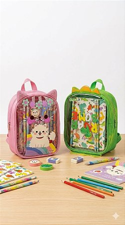 Kit Mochilinha Cat e Dino Fofy