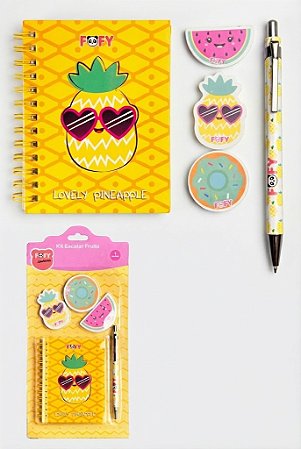 Kit Escolar Fruits Caderno, Caneta e Acessórios - Fofy