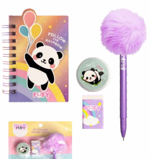 Kit Escolar Panda  Caderno, Caneta - Fofy