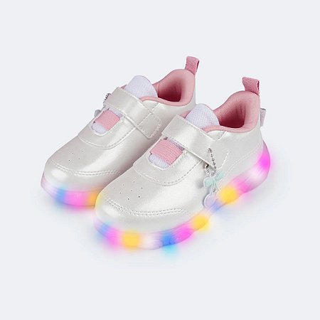 Tênis de Led Pampili Liz Luz Cereja - Branco