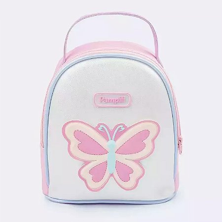 Mochila Infantil Pampili Borboleta Candy Branco e Rosa
