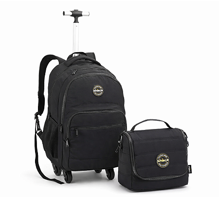 Kit Mochila de Rodinhas + Lancheira Shock – Preto Seanite