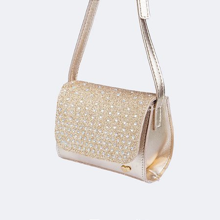 Mini Bolsa Infantil Feminina Strass Dourada
