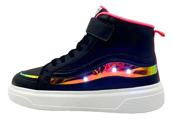 Tênis Pampili  Cano Alto Holográfico Led Preto