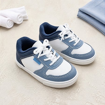 Tênis Bebê Menino Molekinho Casual Branco Azul 19 ao 26