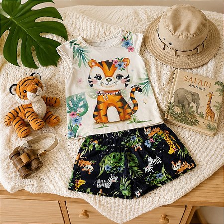 Conjunto Bebê Menina Alakazoo Tigrinho Safari Strass P M G