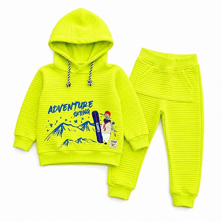 Conjunto Moletom Menino Pokotinha Verde Neon Adventure Skiing 2 3 Anos