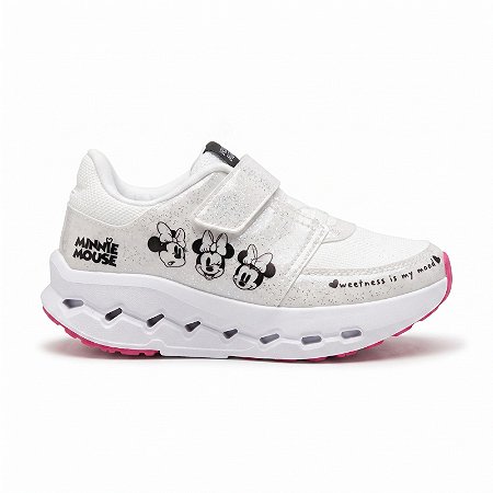 Tênis Infantil Minnie Mouse Branco com Glitter e Velcro
