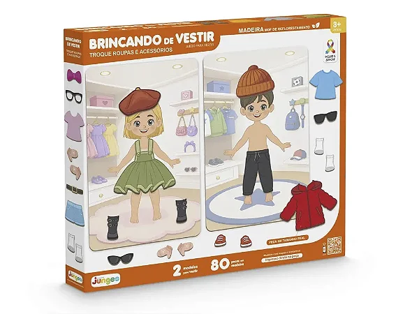 Jogo Brincando de Vestir Jungee - Brinquedo Educativo de Madeira