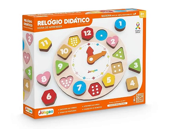 Relógio Didático Infantil em Madeira -Junges