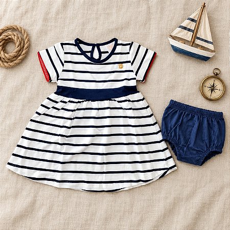 Conjunto Vestido Listrado Navy + Tapa- Fralda — Have Fun