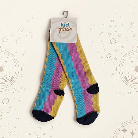 Meia Infantil Kidsplash Cano Alto 3/4 Listras Onduladas Coloridas