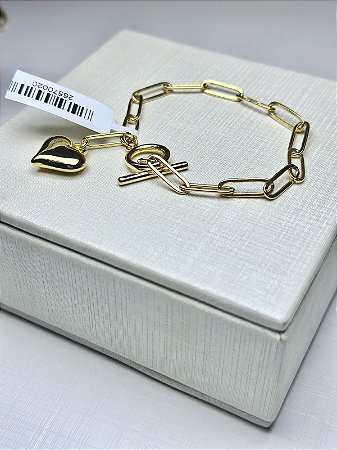 PULSEIRA ELO E CORAÇAO BANHADO A OURO 18K