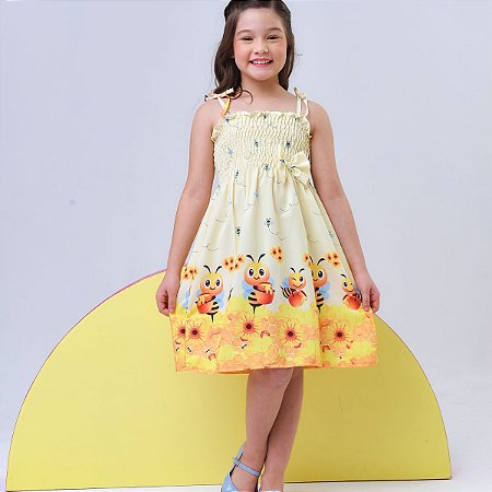 Vestido infantil estampa da Abelhinha modelo ciganinha