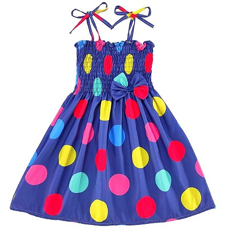 Vestido infantil estampa tema de bolinhas modelo ciganinha