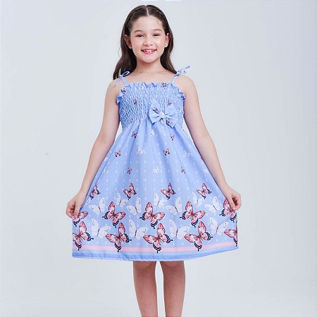 Vestido infantil estampa de Borboletas modelo ciganinha