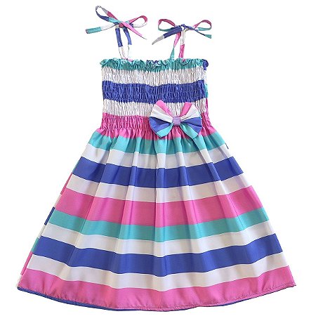Vestido infantil listrado listra horizontal modelo ciganinha