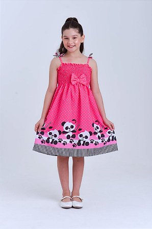 Vestido infantil estampa do ursinho Panda modelo ciganinha