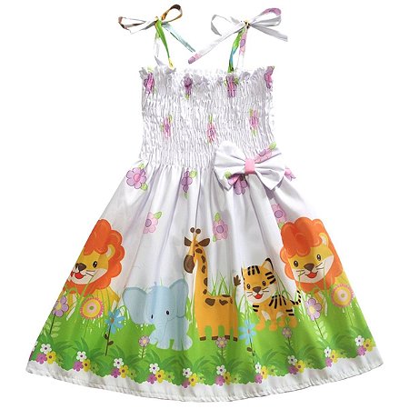 Vestido infantil estampa do Safari modelo ciganinha