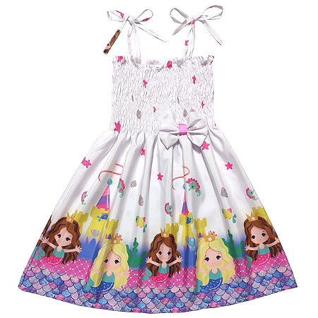 Vestido infantil estampa da Sereia modelo ciganinha