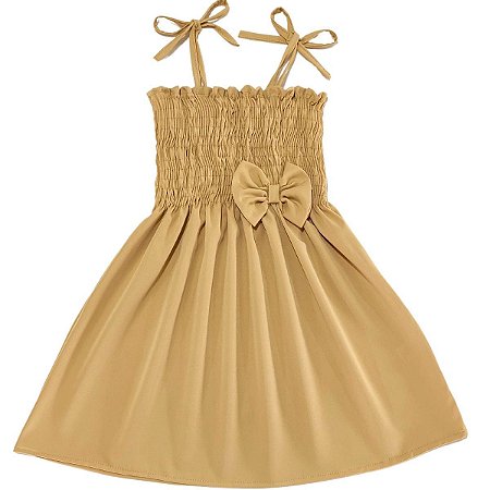 Vestido infantil menina cor Bege de alcinha modelo ciganinha