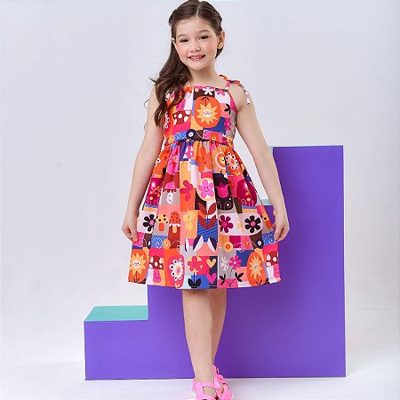 Vestido infantil menina estampa Alegre modelo alcinha zíper
